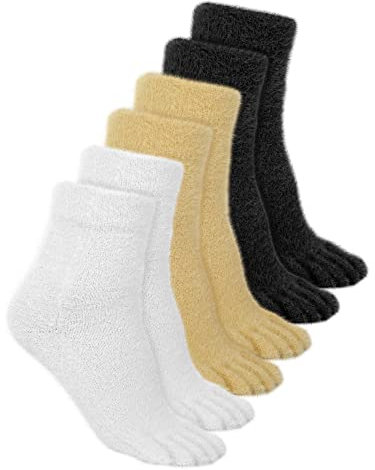 Bencailor 3 Pairs Women Fuzzy Toe Socks Womens Soft Fuzzy Plush Warm Fluffy Winter Home Slipper Socks for Women Men, Size 5-9(Black, White, Beige)