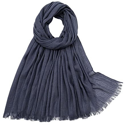 Yeieeo Leinen-Schal für Damen, leicht, Herbst, Winter, modisch, Fransen, Schal, denim-blau, Medium