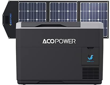 ACOPOWER LiONCooler Pro HY-VX28 Kit de combinaison pour congélateur solaire portable de 29 litres et panneau solaire de 90 W pour camion, camping-car, bateau, camping en plein air, noir et gris