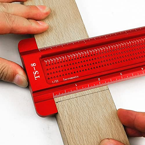 woodpeckers pocket t-square,Spechtwerkzeuge,Genaues Quadrat,Lineale TS-8 Holzbearbeitungs-Lochlineal Aluminium T-förmiges Messwerkzeug Mini-Anreißnadel für Hardware (rot) (Rot)