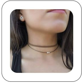 Inilbran Boho Layered Velvet Choker Halskette - Braune Lederschnur Gothic Ribbon Sihort Suede Kettenschmuck Für Frauen Und Mädchen