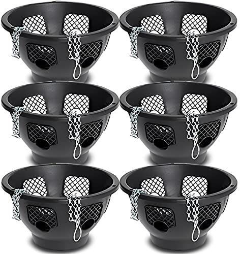 Original Easy Fill Set of 6 Hanging Basket - 12 Inch Black Hanging Planters for Balcony, Indoor, or Outdoor - Plastic Basket for Herb, Flowers, or Plants
