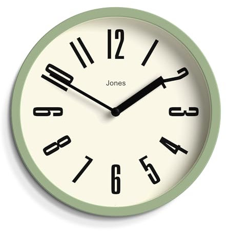 JONES CLOCKS® Hot Tub Reloj de Pared | Reloj Redondo Retro pequeño | 20cm | Verde pálido | Números fáciles de Leer | Ideal para Cocina, Oficina, habitación de niños, Espacio Grande o pequeño