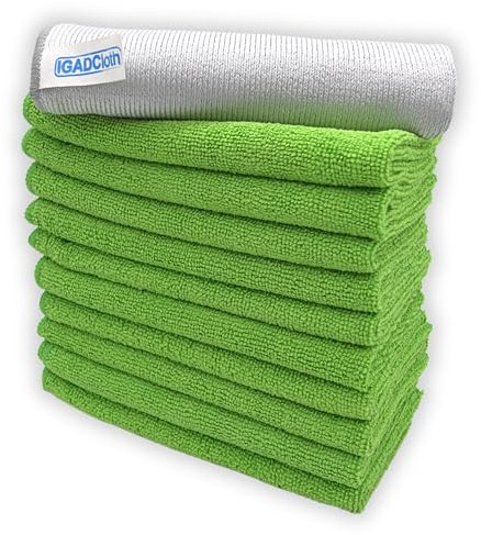 10 +1 free glass cloth, 40x40cm IGADCloth, Green Microfibre Cleaning Cloths, Durable Cleaning Cloths for a Pristine Clean, Ideal Microfiber Cloth for all Surfaces