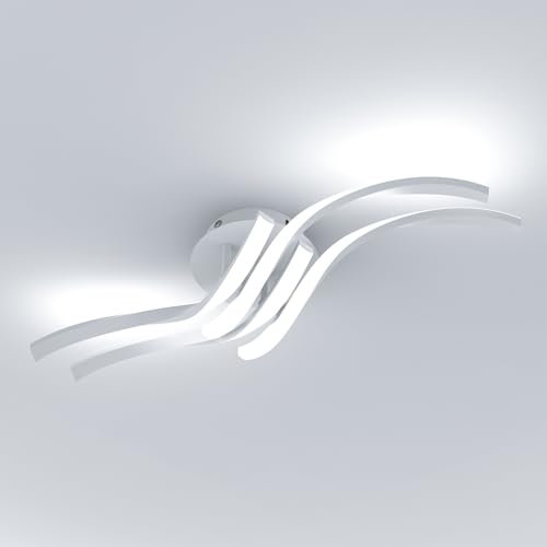 Comely Moderne LED Deckenleuchte, 32W 3600LM 60cm LED Deckenlampe, Weiße Aluminium Lampen Led Deckenbeleuchtung für Schlafzimmer, Wohnzimmer, Flur, Kaltweißes Licht 6500K