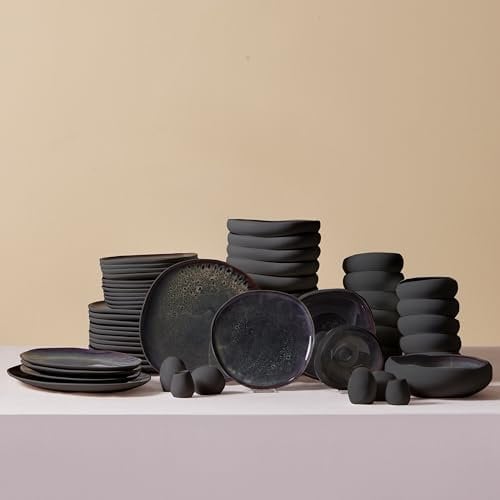 Karaca Streamline New Galactic Stoneware Geschirrset Serviergeschirr Tafelservice 59-teilig, 12 Personen, Schwarz