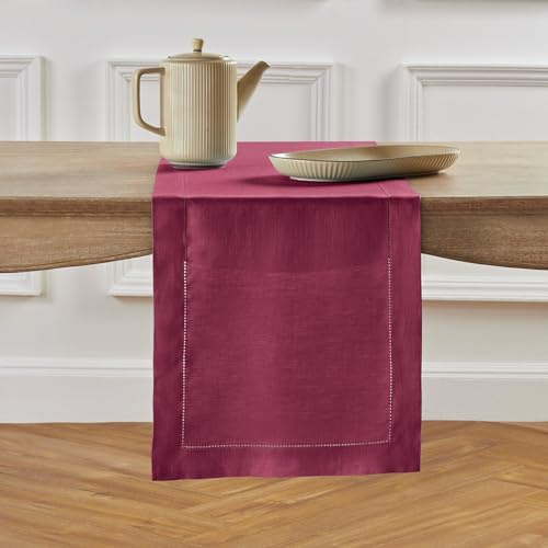 Solino Home Linen Beet Tischläufer, 228 cm lang, 100 % reiner Leinensaum, 35,6 x 228,6 cm, Tischläufer für Esszimmer, Herbst, Weihnachten, Urlaub, Winter, Neujahr, klassischer Hohlsaum