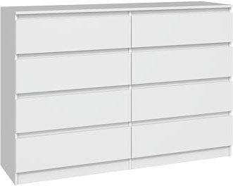 CDF Kommode Malwa M8 140| Farbe: WEIß | Schrank für Dokumente, Kleinigkeiten | Ideal für Wohnzimmer, Schlafzimmer, Kinderzimmer, Jugendzimmer und Büro | 8 geräumige Schubladen