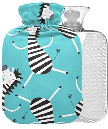 Niedliche Zebra Wärmflasche mit Bezug, 1 l, kleiner Wärmbeutel für Nacken, Schultern, Kopfschmerzen, Schmerzlinderung, BAP-frei