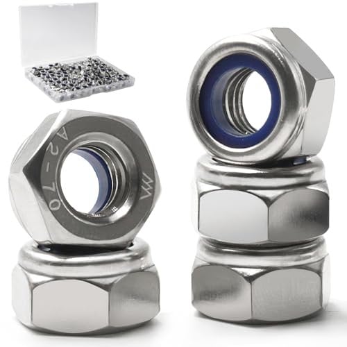Vifmy 190 Pack M5-0.8mm Nylon Insert Hex Lock Nuts, 304 Stainless Steel A2-70 Locknuts,Standard Metric Thread Nylock Nuts