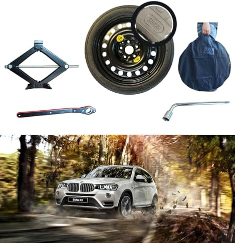 Notrad-satz 17 Zoll kompatibel mit BMW X3 X83 mit Wagenheber, Schlüssel und Tasche (2003-10/2010) 155/90R17