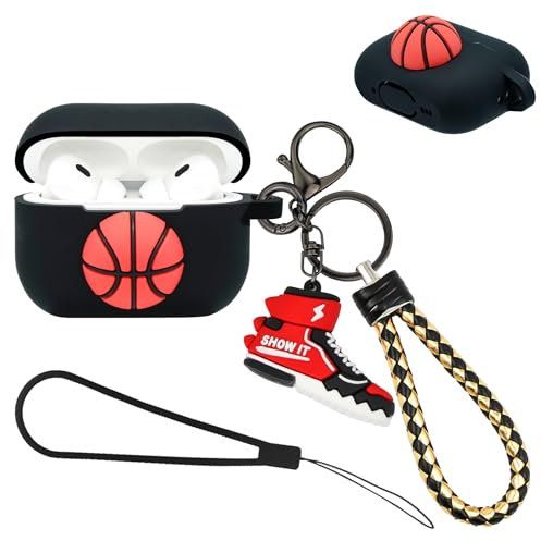 Wonhibo Schutzhülle für Airpods Pro 2, niedliche Silikon-Schutzhülle für Airpod Pro 2. mit Schlüsselanhänger (Basketball)
