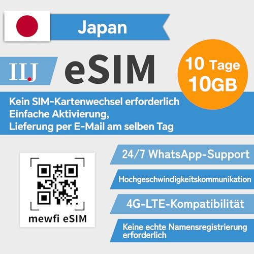 eSIM Karte, Aktivierung Erforderlich, Japan SIM Karte 10 Tage 10 GB für eSIM-Kompatible Freigeschaltete Geräte, 4G-Hochgeschwindigkeits-Kommunikationsnetz