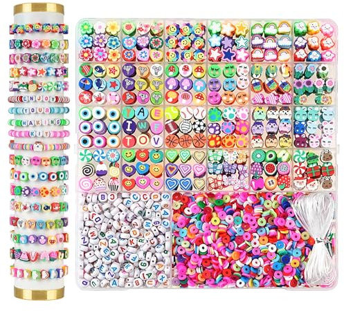 Jollin 2300pcs Perlen für Armbänder Kinder Perlen Zum Auffädeln armbänder selber machen Polymerton Perlen DIY Kunst Handwerk Geburtstagsgeschenke Spielzeug für Kinder Mädchen Alter 6-12
