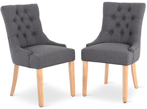 Raburg Esszimmerstuhl 2er-Set, Chesterfield-Design, Dunkelgrau, Beine Holz, Isabella, Polsterstuhl im Set, eleganter Stuhl, Belastbarkeit 110 kg, Steppung, Landhausstil, Küchenstuhl