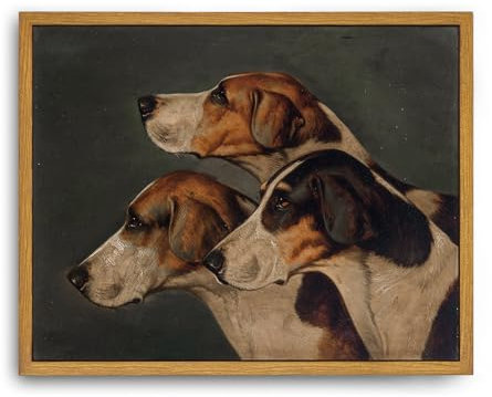 Roslynity Gerahmte Leinwand, Vintagedruck, Ölgemälde, drei englische Fuchshunde, Tier, alter Jagdhund, Retro, ästhetisches Kunstwerk für Zuhause, Wohnzimmer, Badezimmer, Wanddekoration (20,3 x 25,4