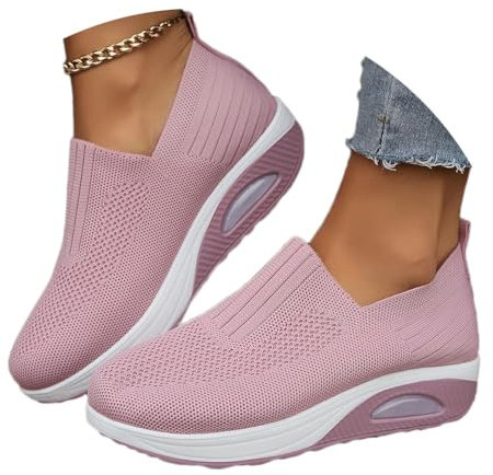 shownicer Basket Femme D'été Baskets À Enfiler en Mesh Sneaker Chaussures Orthopédiques Légères Chaussures De Course Marche À Plateforme Souple Casual Sneakers B Rose 38