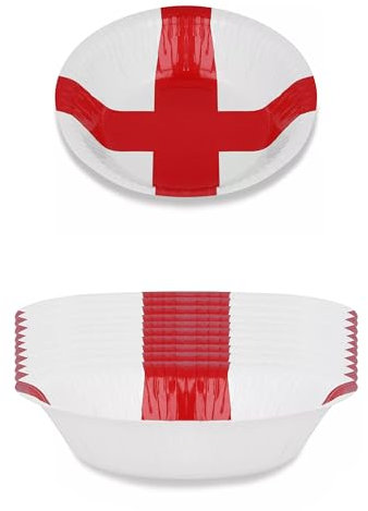 Lizzy 40 Pack England Flag Printed Paper Bowls 16cm | St. George Flag Supporters for England Sporting Events Pub BBQ Theme Table Decorations and Celebrations Party