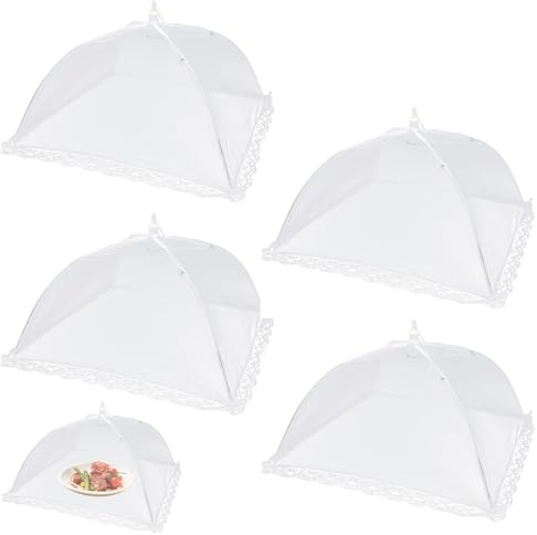 POPAPIE Fliegenhaube 4PCS Abdeckhauben für Lebensmittel Faltbare 32 × 32 cm Obstkorb mit Fliegenschutz Obstnetz Gegen Fruchtfliegen Perfekter Fliegenschutz für Picknick BBQ Essen Obst