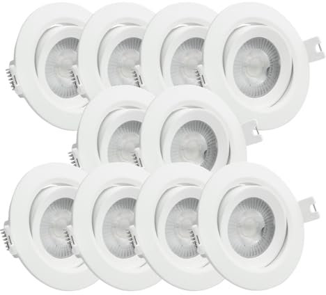 LUXULA 10er Set schwenkbarer LED Einbaustrahler 230V - Ø68-72mm - 7W 718lm - CCT Einbauleuchte Spot IP44 Badezimmer Küche - 3000K 4000K 6000K einstellbar - Warmweiß Neutralweiß Kaltweiß