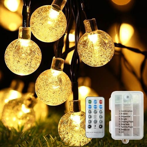 Fairy String Lights Battery Operated, 12M/39ft 100LED Globe String Lights 8 Modes Garden Lights Waterproof with Remote Control Crystal Ball Indoor/Outdoor Fairy Lights for Bedroom Festive Party Decor