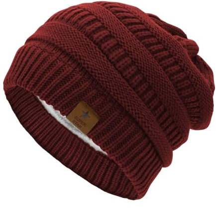 Century Star Mütze Damen Winter Strickmütze Grobstrick Warme Beanie mit Innenfutter