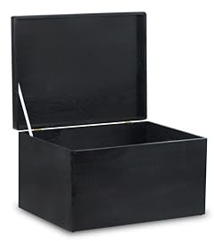 Pinus - Holzkiste mit Deckel 40x30x23 cm, Box ohne Griffe, Stabiles Holzbox mit Deckel, Schatztruhe aus Holz mit Klappverschluss, Holzschachtel mit Deckel, Aufbewahrungsbox - Schwarz