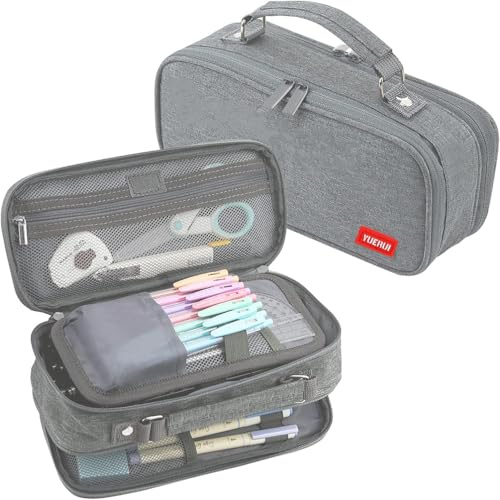 YOULIKE Large Capacity Pencil Case - Big Storage Pen Case with Compartments for Office College School - Pen Bag Pencil Pouch Stationery Organizer Box for Girls Boys Teen Adults (Grey)