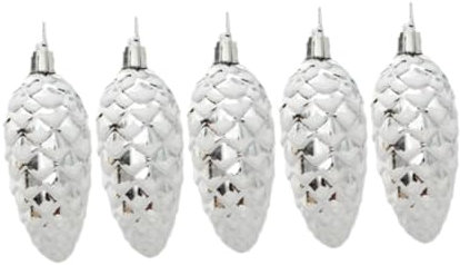 Amagogo 5X Tannenzapfen-Christbaumschmuck, Weihnachtskugeln aus Tannenzapfen, kleine Tannenzapfen-Anhänger für Dekoration, Hochzeit, Silber