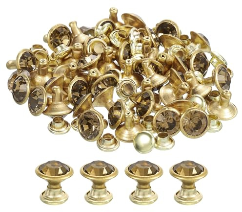 sourcing map 80 Pcs Yellow Rhinestone Rivets, 8mm/0.31 Leathercraft Rivets Crystal Rivets, Metal Double Cap Rhinestone Stud for DIY Leather, Craft Making Purse, Gold Frame