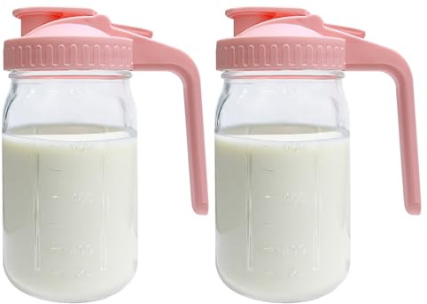 2 Pack Glass Breast Milk Storage Bottles 32oz/900ML Clear Breastmilk Storage Jar with Pitcher, Leak-Proof Wide-Mouth Mason Jar for Breastmilk, Resistant to Heat or Cold, Freezer-Safe