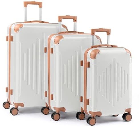 Bonnlo Kofferset 3 Teilig, Hartschale Koffer Set, Reisekoffer mit 4 Rollen, Koffer & Trolleys M-L-XL aus ABS, Koffer groß, Cremeweiß