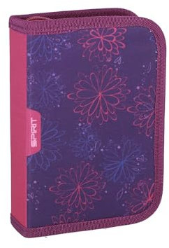 itenga Schüler-Etui 28 teilig gefüllt 1-Zipper Federmäppchen für Jungen und Mädchen (Blumen)