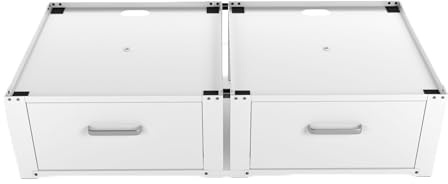 Wasophoogte® Waschmaschinen Untergestell Doppel mit Schublade XL - Waschmaschinenunterschrank - Waschmaschinen Podest - Weiß - Universell - 63x63 (LxB) - Inklusive Wandbefestigungen