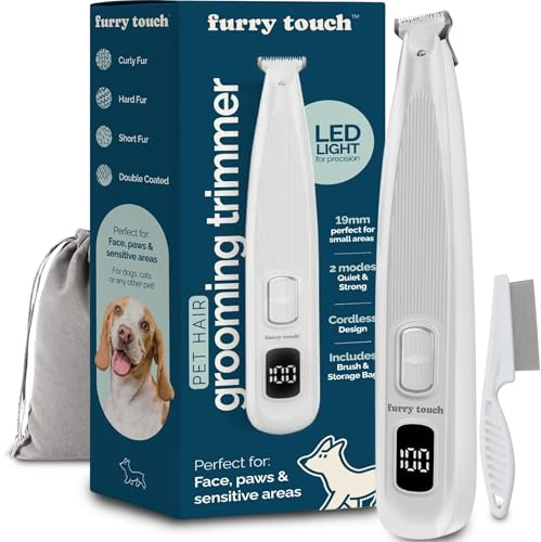 Furry Touch Hundepfotentrimmer, elektrisch, kabellos, für Hunde und Katzen | Leise Dual-Speed Groomer, Haustiersichere Klinge für Füße, Ohren, Gesicht, USB-C wiederaufladbar, mit Reisetasche