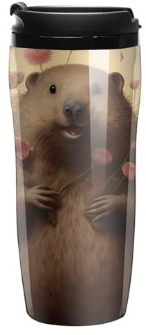 Hapy Groundhog Coffee Mug with Lid Insulated Tumbler Reusable Travel Mugs Drink Cup 350ml