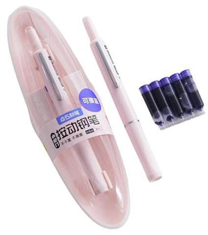 givuaime Füllfederhalter einziehbar: 0,38 mm, blaue und schwarze Tinte, transparenter Schaft, inklusive 5 nachfüllbaren Tinten, Smooth Writing No Leaking, Geschenk für Kinder und Erwachsener (Rosa)