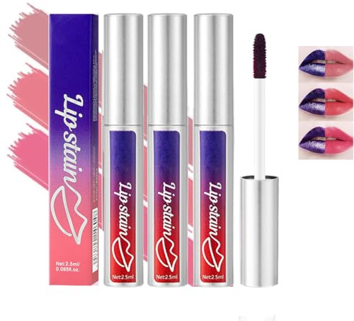 Blauer Peel Off Lip Tattoo Lipgloss,Wasserfester und übertragungssicherer Abreiß-Lipliner-Kit,3-Teiliges Langlebiges Mattes Lippentinten-Fleckenset