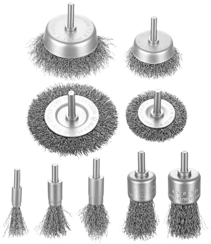 9 Stück Drahtbürste Bohrmaschine, Drahtbürsten Set Akkuschrauber, 1/4 Zoll Schaft Drahtbürste Winkelschleifer Set, Stahlbürste für Schleifen, Polieren, Entrosten, Reinigen zur Rost Bohraufsatz