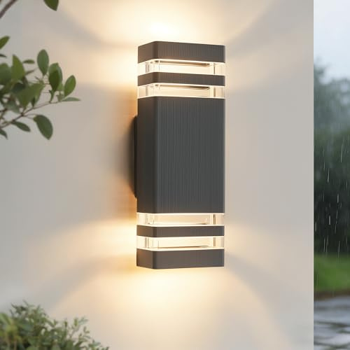 JNR Aussenlampe Wand IP54 Wasserdichte Wandleuchte Aussen, Anthrazit Grau | Außenlampe Wand 2*5w GU10 3000K Warmweiß LED Glühbirne, 230V Aluminium Außenleuchte Aussenleuchte, Ausenbeleutung Hauswand