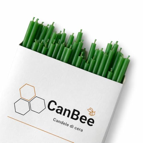 CanBee – 50 Dünne Grüne Bienenwachskerzen – 16 cm x Ø 5 mm – Baumwoll-Docht – Rauchfrei – Brenndauer ca. 40 Minuten – Für Meditation, Yoga, Rituale & Entspannung