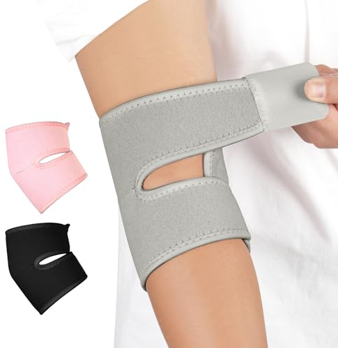 Fefod Codera Ajustable para Hombre y Mujer, Cinta de Codo Tenista con Hook and Loop Fastener, Soporte Inmovilizador de Codo de 360° Todo, Coderas de Golfista para Tendinitis Alivio del Dolor(Gris)