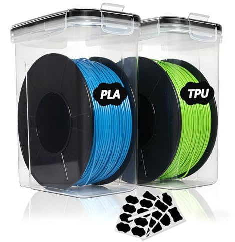 Lot de 2 boîtes de rangement pour filament d'imprimante 3D, pour fermer et protéger les filaments d'impression 3D, 4 l, avec étiquettes, étanches à l'eau et à la poussière, pour PLA PETG TPU...