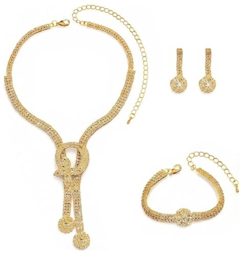 Touosy 3 Stück Schmuck Set Damen, Schmuckset Jewelry mit Halskette Ohrringe Armband Modeschmuck Elegantes Vintage Brautschmuck Women's Jewellery Sets für Party & Abendkleid (Gold)