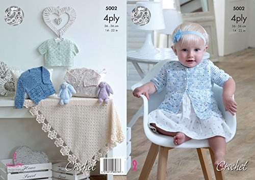 King Cole 5002 Crochet Pattern Baby Matinee Jackets, Cardigans and Shawl in Giza Cotton Sorbet 4 Ply