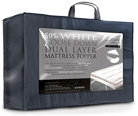 Littens Luxury Ultimate Collection Dual Layer 50% White Goose Down & Feather Mattress Topper 280TC Cotton Casing Natural 3 Deep (4ft6 Double Bed Size 138cm x 190cm)