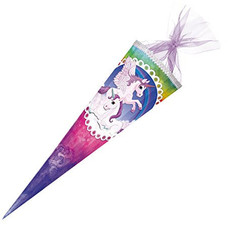 Nestler 7859605s Schultüte Pegasus Regenbogenbunt mit Glitzer, 85 cm 12-eckig