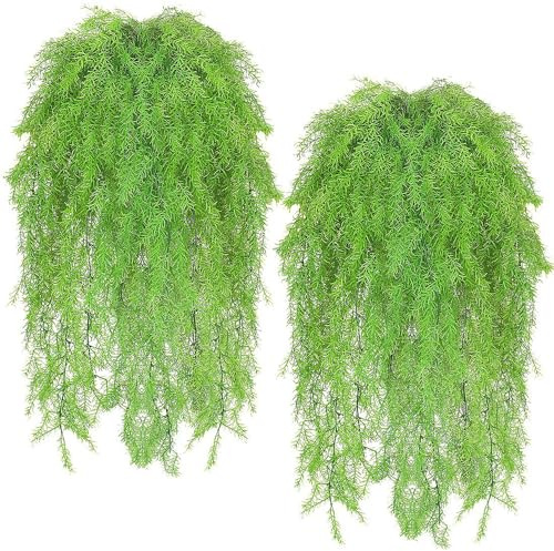 SzJias 4 felci artificiali da appendere, piante rampicanti, edera finta da appendere, con ago di pino, pianta in plastica per interni ed esterni