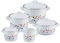 Riess, 0558-070, Emaill-Set, Topfset 5-TLG, bestehend aus Fleischtöpfe 16, 20 und 22 cm, Kasserolle 20cm und Schnabeltopf 12 cm, NOUVELLE - FLORA EXTRA STARK, Emaille, weiß mit Blumenmuster