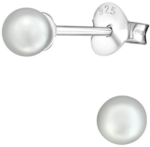 JAYARE Kinder Perlenohrringe Silber 925 Mädchen - kleine Perlen Ohrringe - 4 mm - Ohrstecker Stecker